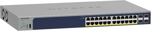 NETGEAR 28-Port PoE Gigabit Ethernet Smart Switch (GS728TP) - مُدار، إدارة سحابة Insight اختيارية، 24 x PoE+ @ 190W، 4 x 1G SFP، سطح المكتب أو حامل الحامل، وحماية محدودة مدى الحياة in Kuwait