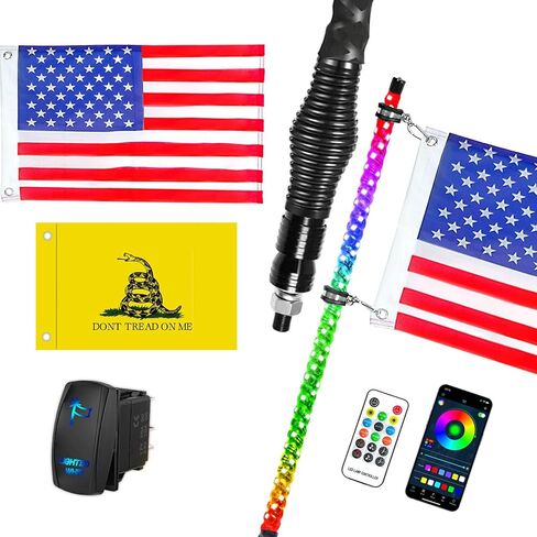قطعة واحدة من مصابيح السوط بطول 3 أقدام مع قاعدة زنبركية مطورة، مصابيح سوط LED لمطاردة RGB حلزونية جنبًا إلى جنب، تطبيق وموسيقى التحكم عن بعد، ضوء سوط مع مفتاح هزاز لـ UTV ATV RZR SXS Can-Am in Kuwait