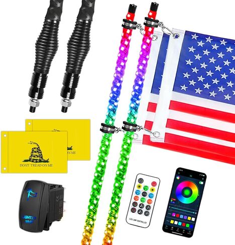 1PCS 3FT Whip Lights with Upgraded Spring Base, Spiral RGB Chasing Led Whip Lights for Side by Side, APP & Remote Control Music Led Whips Light with Rocker Switch for UTV ATV RZR SXS Can-Am in Saudi Arabia