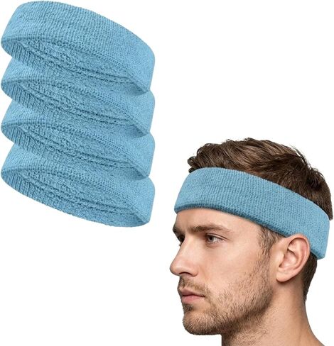 COUVER Terry Solid Color Headband/Sweatband - 4 Pieces in Saudi Arabia
