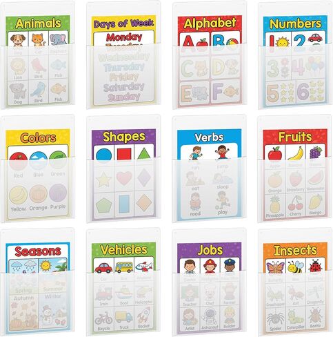 Fuutreo 6 Pcs Clear Plastic Oversized Wall Pockets 12.6" x 9.4" Inches Hanging Wall Mounted File Holder Mail Organizer for Classroom Bulletin Boards Home Office School in Saudi Arabia
