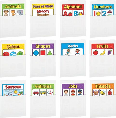 Fuutreo 6 Pcs Clear Plastic Oversized Wall Pockets 12.6" x 9.4" Inches Hanging Wall Mounted File Holder Mail Organizer for Classroom Bulletin Boards Home Office School in Saudi Arabia