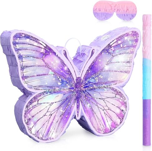 VioraWhite Butterfly Piñata for Birthday Party Supplies Purple Butterfly Piñata Decorations with Pink Purple Stick and Blindfold for Birthday Party Decorations Game Supplies in Saudi Arabia