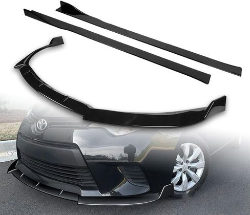 9pcs Combo Front Bumper Body Kit Lip + Side Skirt Extensions Diffuser Compatible with 2014-2016 Toyota Corolla Base/L/LE Model Only (Painted Carbon) in Kuwait