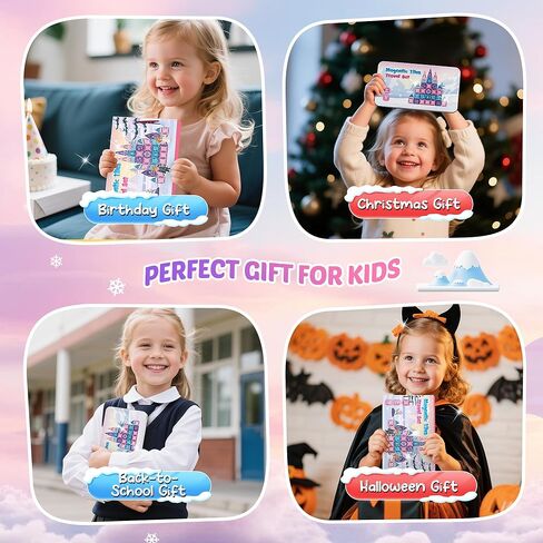 Magnetic Tiles Princess Toys, Princess Castle Travel Magnetic Blocks with Metal Box & 2 Dolls, Mini Magnet Tiles for Girls Pretend Play, Magnet STEM Sensory Gifts for Toddlers 3-5 4-8 8-12 Years Old in Kuwait