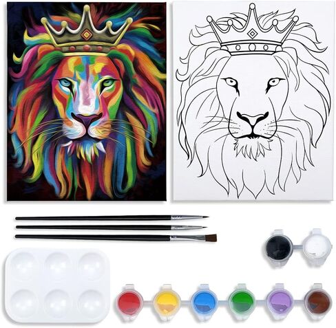 مجموعة الطلاء القماشية المرسومة مسبقًا للرسم للبالغين مجموعات الحفلات الطلاء ومستلزمات الحفلات 8 × 10 مجموعة فنية من قماش الأسد الملك in Kuwait
