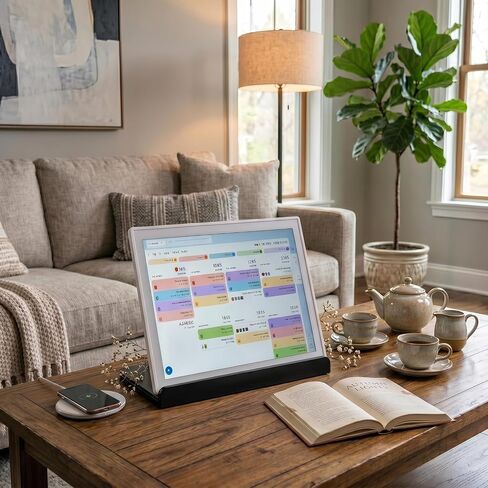 حامل سطح المكتب متوافق مع تقويم Skylight بحد أقصى 27 بوصة - قاعدة حامل سطح الطاولة بدون حفر، حامل قوي قائم بذاته لعرض المنزل الذكي، ملحقات منظم المطبخ والمكتب، أسود in Kuwait