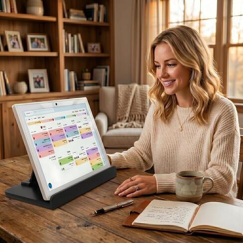 حامل سطح المكتب متوافق مع تقويم Skylight بحد أقصى 27 بوصة - قاعدة حامل سطح الطاولة بدون حفر، حامل قوي قائم بذاته لعرض المنزل الذكي، ملحقات منظم المطبخ والمكتب، أسود in Kuwait