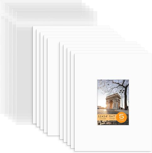 Mat Board Center, Pack of 5 Bevel Cut 8x10 White Mat for 4x6 Photo with White Core Matte Set, Includes 5 Acid Free Mats, 5 Backing Board and 5 Clear Bags in Saudi Arabia