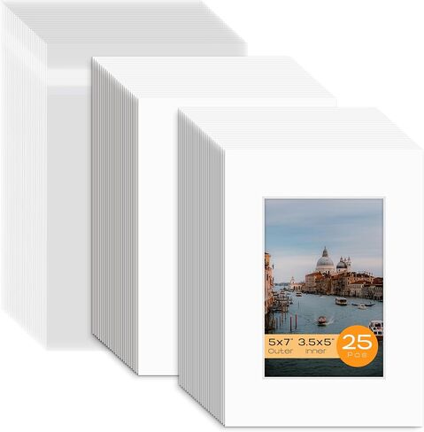 Mat Board Center, Pack of 5 Bevel Cut 8x10 White Mat for 4x6 Photo with White Core Matte Set, Includes 5 Acid Free Mats, 5 Backing Board and 5 Clear Bags in Saudi Arabia