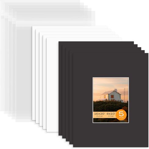 Mat Board Center, Pack of 5 Bevel Cut 8x10 White Mat for 4x6 Photo with White Core Matte Set, Includes 5 Acid Free Mats, 5 Backing Board and 5 Clear Bags in Saudi Arabia