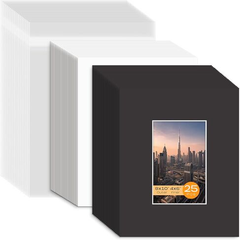 Mat Board Center, Pack of 5 Bevel Cut 8x10 White Mat for 4x6 Photo with White Core Matte Set, Includes 5 Acid Free Mats, 5 Backing Board and 5 Clear Bags in Saudi Arabia