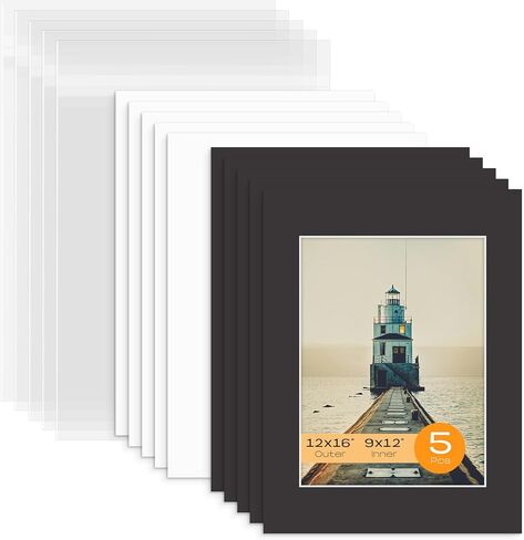 Mat Board Center, Pack of 5 Bevel Cut 8x10 White Mat for 4x6 Photo with White Core Matte Set, Includes 5 Acid Free Mats, 5 Backing Board and 5 Clear Bags in Saudi Arabia