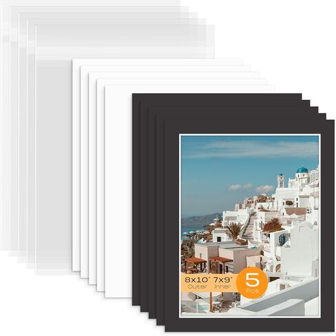 Mat Board Center, Pack of 5 Bevel Cut 8x10 White Mat for 4x6 Photo with White Core Matte Set, Includes 5 Acid Free Mats, 5 Backing Board and 5 Clear Bags in Saudi Arabia