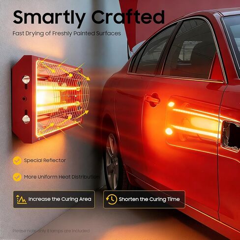 Infrared Paint Curing Lamp, 8Pcs 2000W Spray Baking Paint Booth Heater with Halogen Bulbs, 110V Infrared Heat Lamp for Automotive, Furniture, Craft Paint Repair, No Plug in Kuwait