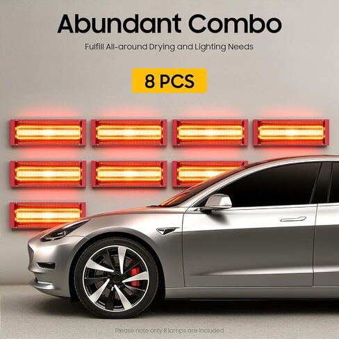 Infrared Paint Curing Lamp, 8Pcs 2000W Spray Baking Paint Booth Heater with Halogen Bulbs, 110V Infrared Heat Lamp for Automotive, Furniture, Craft Paint Repair, No Plug in Kuwait