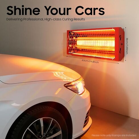Infrared Paint Curing Lamp, 8Pcs 2000W Spray Baking Paint Booth Heater with Halogen Bulbs, 110V Infrared Heat Lamp for Automotive, Furniture, Craft Paint Repair, No Plug in Kuwait