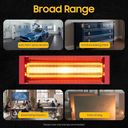Infrared Paint Curing Lamp, 8Pcs 2000W Spray Baking Paint Booth Heater with Halogen Bulbs, 110V Infrared Heat Lamp for Automotive, Furniture, Craft Paint Repair, No Plug in Kuwait