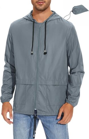 American Trends Raincoat for Men Waterproof with Hood Mens Rain Jacket Windbreaker Jackets Rain Coat in Saudi Arabia