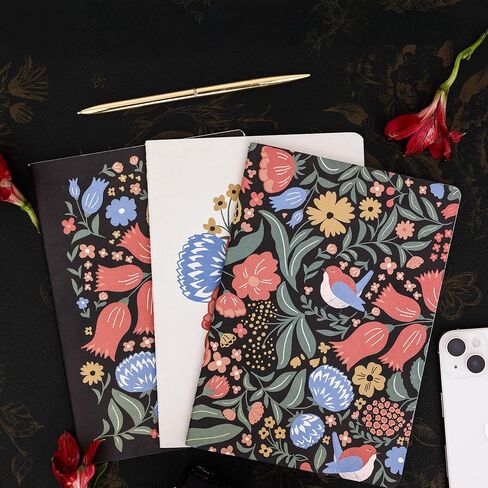 Steel Mill & Co Cute Botanical Stitch Journal Set of 3, Soft Cover Lined Notebook Journals, Lay-Flat Binding Memo Pads, Wanderlust in Kuwait