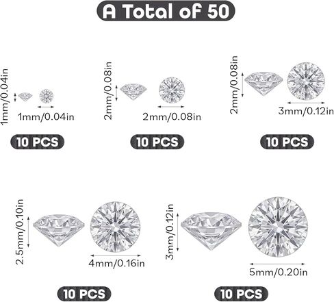 50Pcs Clear Cubic Zirconia Stone Set, 5 Size CZ Stones Faceted Pointed Back Cabochons, Clear Pointed Back Crystal Diamante Gems for DIY Jewelry Making, Nail Art, Ring Craft Decor in Kuwait