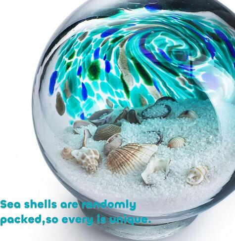QFkris 3'' Hand Blown Glass Ocean Waves Ball Figurine,Glass Art Bubble Waves Ocean Themed Ball Paperweight for Home Decorative Collectibles Aquarium Decor in Saudi Arabia