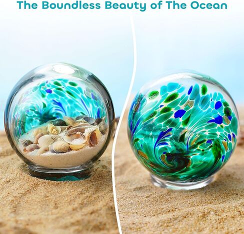 QFkris 3'' Hand Blown Glass Ocean Waves Ball Figurine,Glass Art Bubble Waves Ocean Themed Ball Paperweight for Home Decorative Collectibles Aquarium Decor in Saudi Arabia