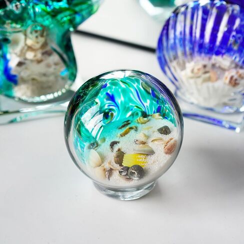 QFkris 3'' Hand Blown Glass Ocean Waves Ball Figurine,Glass Art Bubble Waves Ocean Themed Ball Paperweight for Home Decorative Collectibles Aquarium Decor in Saudi Arabia
