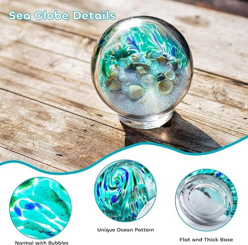 QFkris 3'' Hand Blown Glass Ocean Waves Ball Figurine,Glass Art Bubble Waves Ocean Themed Ball Paperweight for Home Decorative Collectibles Aquarium Decor in Saudi Arabia