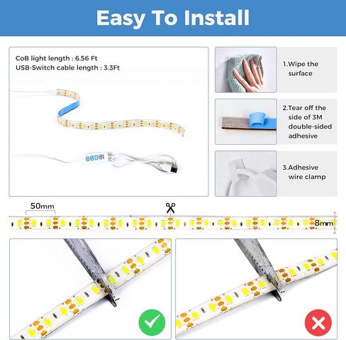 شريط إضاءة لآلة الخياطة - 11.8 بوصة مصابيح LED مرنة تعمل بالبطارية وUSB، قابلة للتعتيم 3000K-6500K (دافئ إلى ضوء النهار الأبيض)، ظهر لاصق ومشابك، سلك طاقة بطول 3.3 قدم in Kuwait