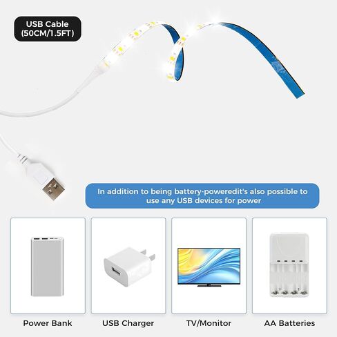 شريط إضاءة لآلة الخياطة - 11.8 بوصة مصابيح LED مرنة تعمل بالبطارية وUSB، قابلة للتعتيم 3000K-6500K (دافئ إلى ضوء النهار الأبيض)، ظهر لاصق ومشابك، سلك طاقة بطول 3.3 قدم in Kuwait