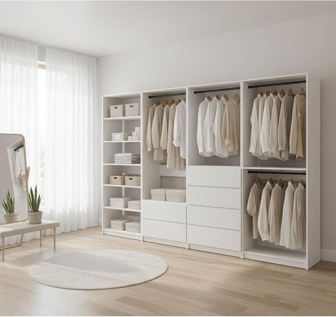 Prosper White Freestanding Walk in Wood Closet System Modular Versatility Home Organization Elegant Finish in Kuwait
