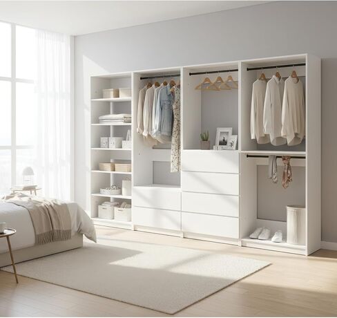 Prosper White Freestanding Walk in Wood Closet System Modular Versatility Home Organization Elegant Finish in Kuwait