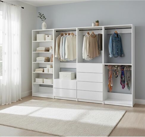 Prosper White Freestanding Walk in Wood Closet System Modular Versatility Home Organization Elegant Finish in Kuwait