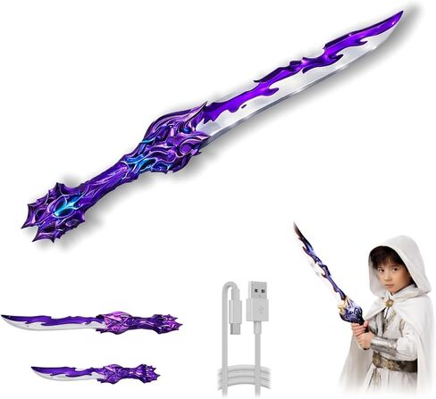 Light Up Toy Sword for Kids, Rechargeable Foldable Glow Sword with 7 Color Modes, Sound Effects, USB-C Charging, Fantasy Role Play Toy, Ages 6+ (Glacier Purple) in Kuwait