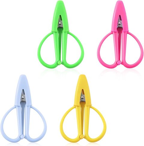 4pcs Mini Scissors, 6.5x4.2cm/2.56x1.65in Portable Needlepoint Scissors with Cover for Sewing Embroidery DIY Crafts Yarn Paper Cutting & Home Use (Green, Yellow, Pink, Light Blue) in Kuwait