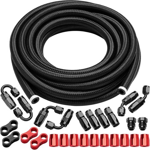 3/8 ''6AN 20FT مجموعة خط الوقود، النايلون الفولاذ المقاوم للصدأ مضفر CPE طقم خرطوم خط الوقود مع 23 قطعة محول تركيبات خرطوم دوارة in Kuwait