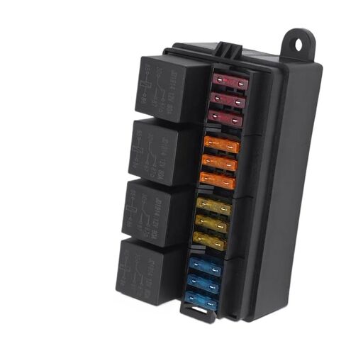 صندوق حامل الصمامات M63K-12 Way مع أطراف الأشياء بأسمائها الحقيقية والصمامات 4 قطع 4Pin 12V 80A مرحلات متوافقة مع مقطورة السيارة والقارب (أسود) in Kuwait