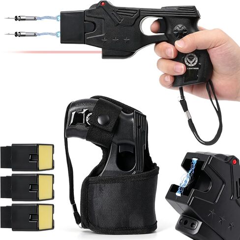 Stun Gun for Self-Defense Compact & Heavy Duty Rechargeable with LED Flashlight,16.5 Foot Range 1.80 µC Painful,Personal Protective Device for Women and Men in Saudi Arabia