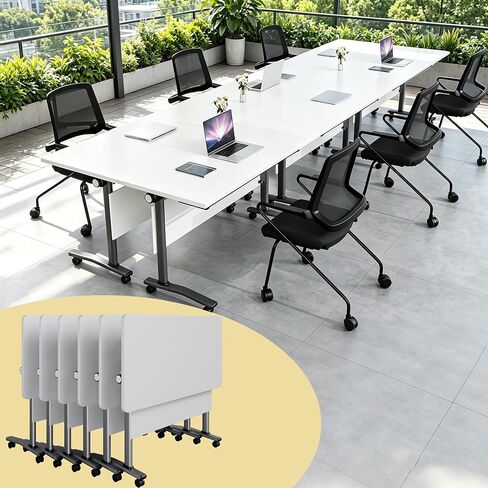 8-Pack Conference Table, Foldable Modular Training Tables Portable Mobile Small Conference Table with Wheels, Folding Conference Room Table & Office Desk for Classroom, Boardroom Events, Space-Saving in Kuwait