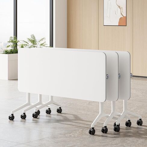 OTK Folding Conference Room Table 4 Pack, Foldable Training Tables with Flip Top for Office, Meeting Room, Classroom, Executive Mobile Table with Locking Wheels, 59.06"x23.62"x29.53" in Kuwait