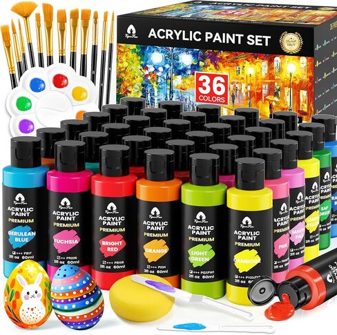 VigorFun 26 Pcs Glow in the Dark Acrylic Paint Set with 12 Brushes, 2 Knives & Palette, 10 Colors (2oz/60ml) - for Adults, Artists & Beginners - Arts and Crafts Painting Kit in Kuwait