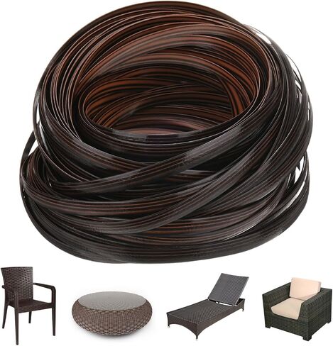 M METERXITY Wicker Repair Kit, 100Ft Plastic Flat Rattan Replacement Supplies Material for Patio Furniture Repair/Basket Making/Chair Weaving, Synthetic Woven Rattan [Light Black] in Kuwait