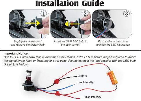 Alla Lighting T25 3457 3157 مقاومات LED، 50 وات مطورة * النوع A * 6Ohm Fix LED مصابيح إشارة الانعطاف فائقة الوميض، وامض سريع، وميض أو رمز خطأ Canbus Bypass Wiring Harness in Kuwait