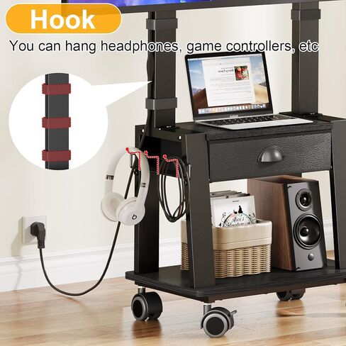 Mobile TV Stand with Drawer for 23-72 Inch TVs, Portable Rolling TV Stand on Wheels with 2 Shelves for Bedroom/Living Room, Holds up to 220 lbs Adjustable Height Tilt Max VESA 600x400mm in Kuwait