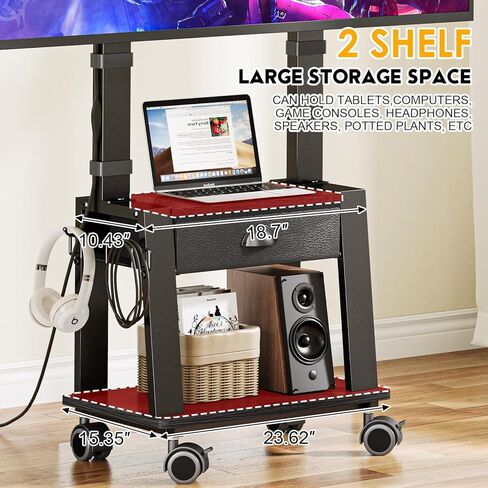 Mobile TV Stand with Drawer for 23-72 Inch TVs, Portable Rolling TV Stand on Wheels with 2 Shelves for Bedroom/Living Room, Holds up to 220 lbs Adjustable Height Tilt Max VESA 600x400mm in Kuwait