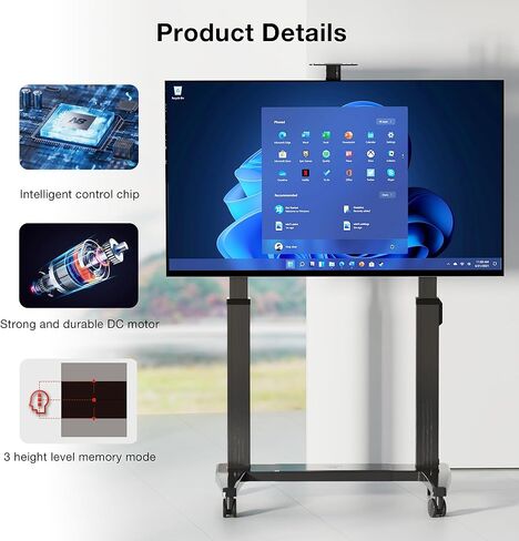 عربة تلفزيون متنقلة مزودة بمحركات شديدة التحمل من NB لتلفزيون بشاشة مسطحة LCD OLED مقاس 120 بوصة كحد أقصى أو لوحة ذكية، تحميل يصل إلى 300 رطل، حامل رفع كهربائي بحد أقصى VESA 1000x600 A80 in Kuwait