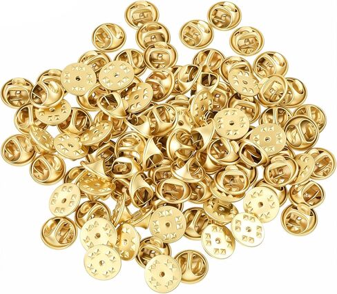 100Pcs Brass Clutch Badge Insignia Clutches Pin Backs Replacement, Name Tag Pin Backs Brass Butterfly Clutch Metal Locking Clips for Badge Brooch Tie Hat (Gold) in Kuwait