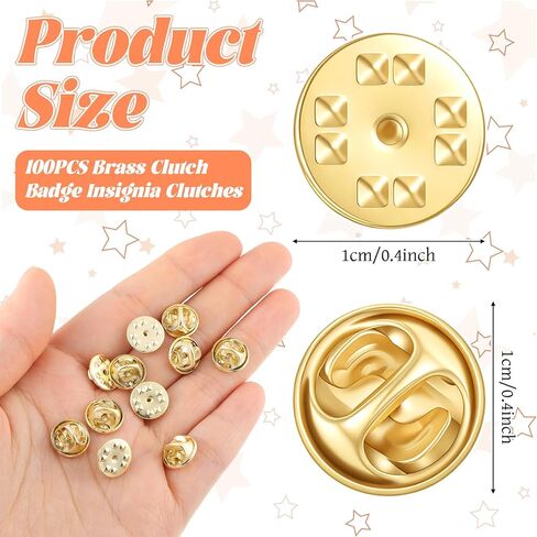 100Pcs Brass Clutch Badge Insignia Clutches Pin Backs Replacement, Name Tag Pin Backs Brass Butterfly Clutch Metal Locking Clips for Badge Brooch Tie Hat (Gold) in Kuwait
