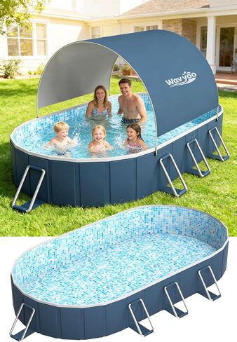 Foldable Pool with Canopy, 10ft NonInflatable Oversize Thickened Foldable Swimming Pool, Above Ground Pool for Adults, Easy Setup for Outdoor, Pool for Backyard, Outer Diameter 120"x88"x20" in Kuwait